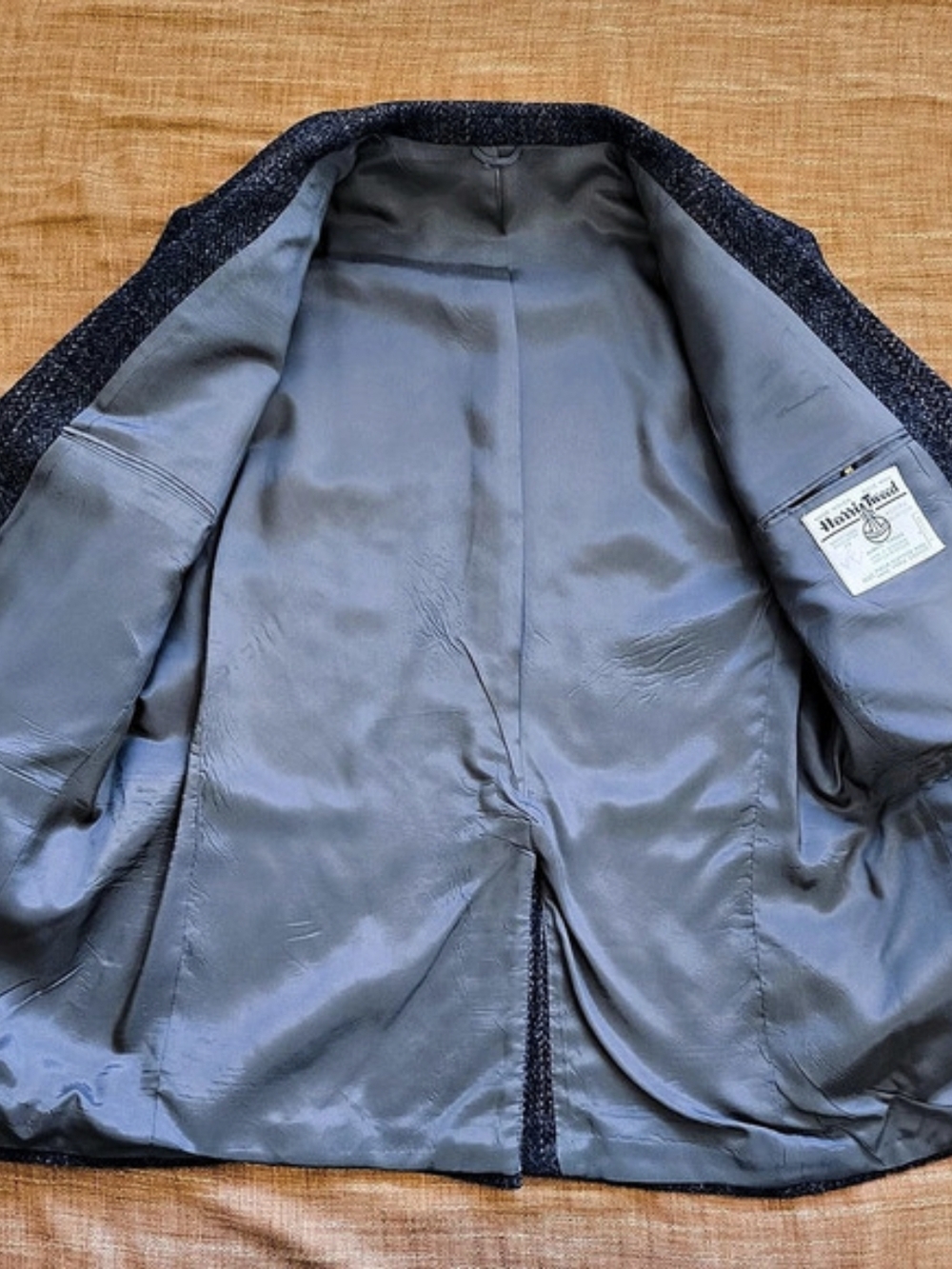 Harris Tweed Wool Sport Coat Striped Herringbone Slate Blue Grey Rust Size 46R - Picture 5 of 16